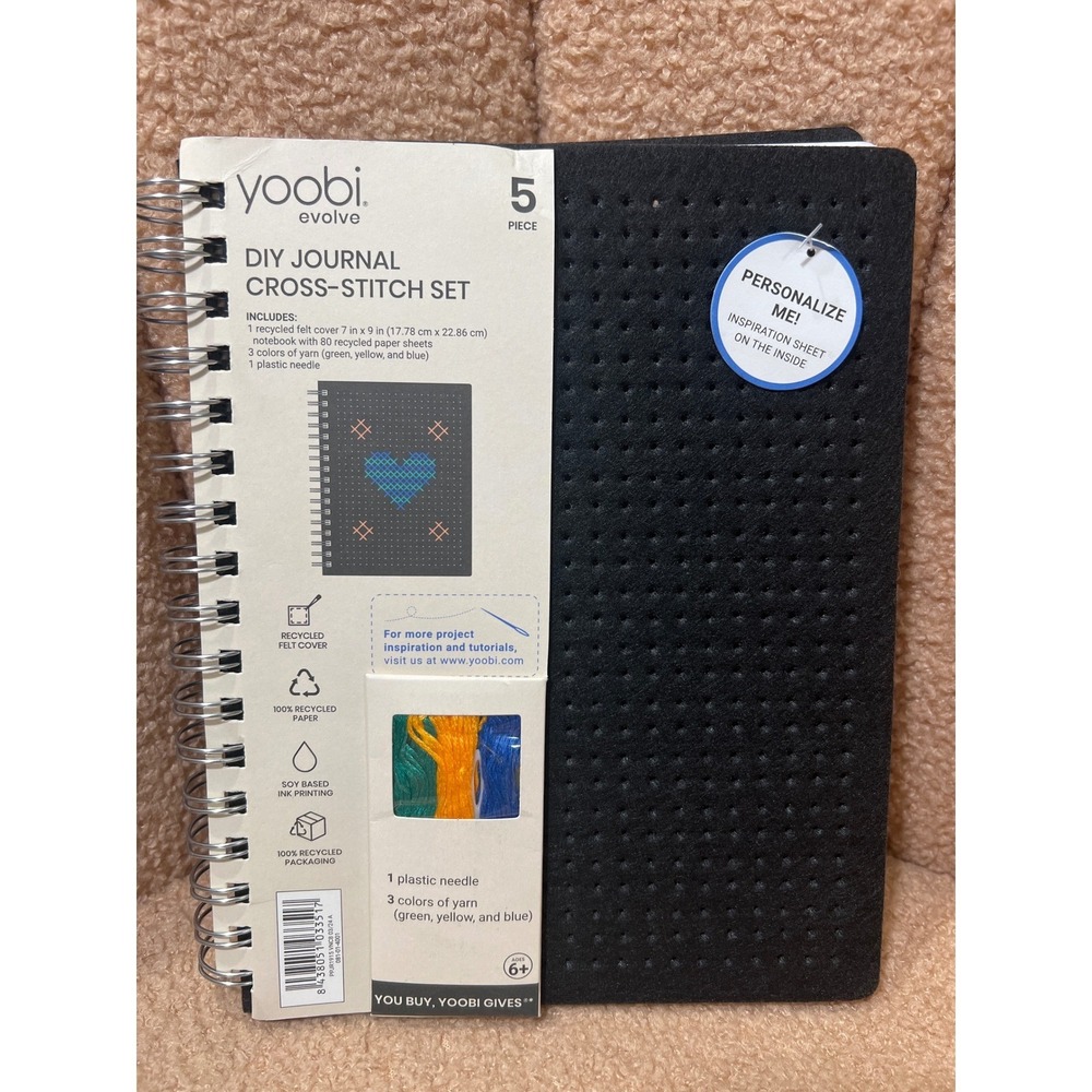 Yoobi Evolve DIY Journal Cross-Stitch Set Black Felt 5 Piece Kit New